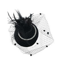 Chapeau de mariée vintage avec voile et plume pour femme