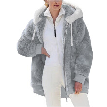 Manteau d'hiver chaud Ă capuche en peluche pour femme, grandes tailles