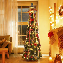 6 Ft Pre-lit Christmas Tree Green Gold 180cm Collapsible