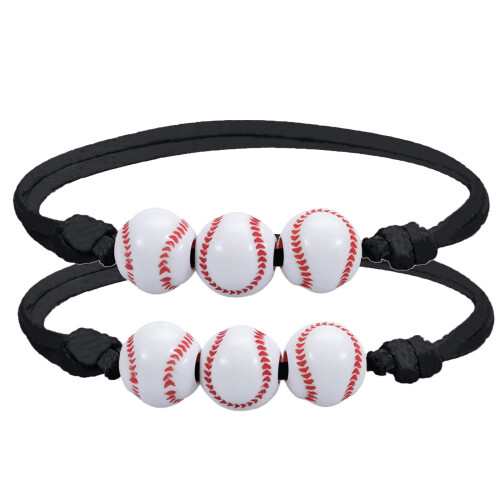 Yellow Softball Friendship Bracelets Adjustable Beaded 2 pcs