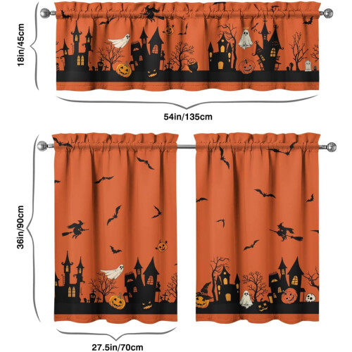 Halloween Kitchen Curtains and Valances Set of 3 Orange 1