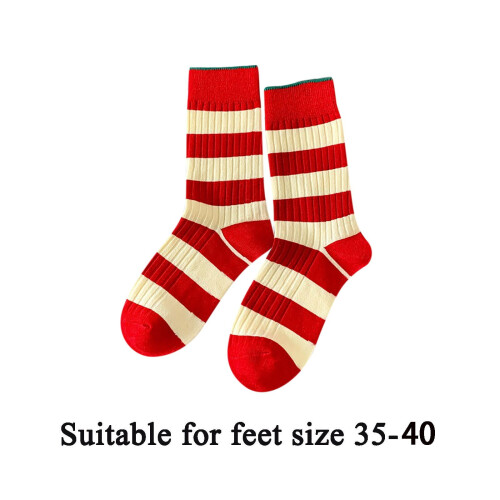 Dames gestreepte katoenen slouchsokken, one size 2