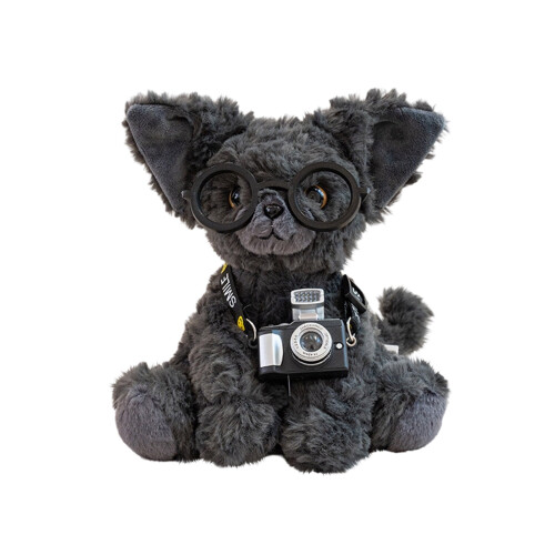 Devon Rex Cat Plush Doll with Glasses and Camera 5.91 Inches 1