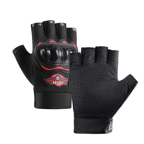 Motorcycle Riding Gloves Half-Finger Breathable Red 2