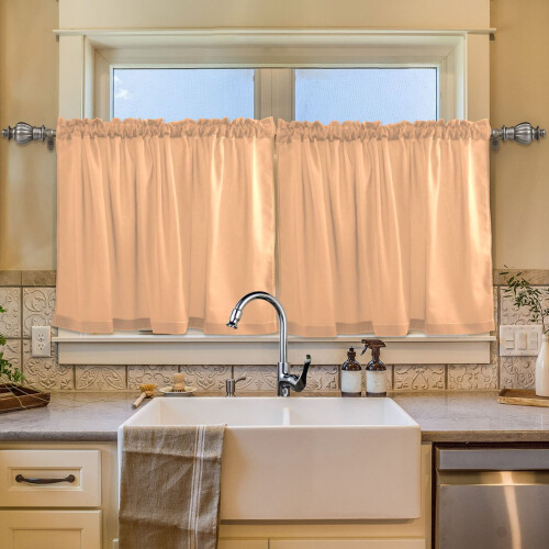Light Orange Cafe Curtains Rod Pocket Tier Set 2 Panels 2