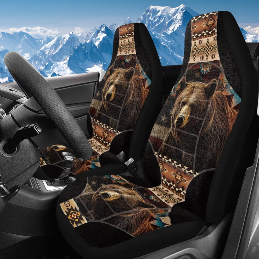 Aztec American Flag Bear Car Seat Covers 2 Pcs Coral 9043876524387