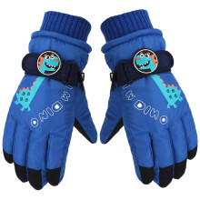 Dinosaur Print Five-Finger Skiing Gloves Blue Teen S