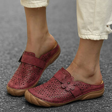 Women's Mules Slip-On Sandals Closed Toe Wedge Red
