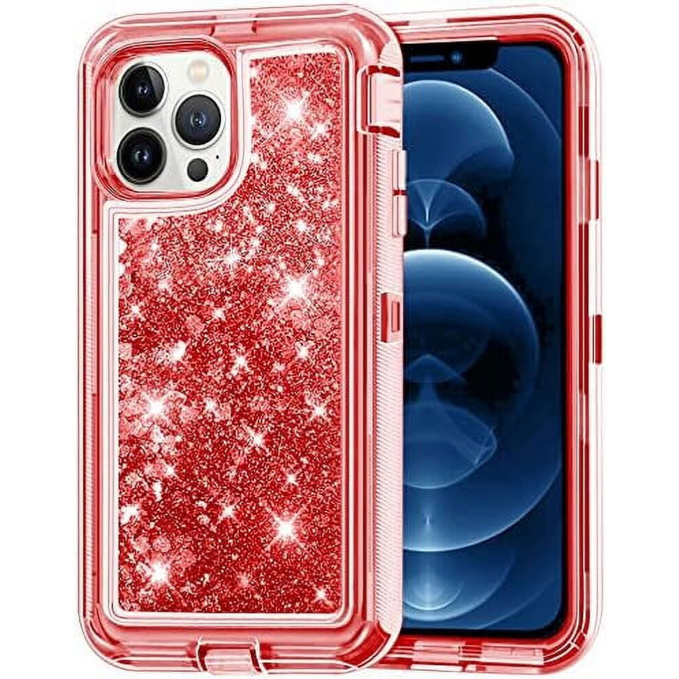 Iphone 14 Pro Max Heavy Duty Glitter Shockproof Case Red 962125111934