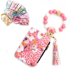 Women's Boho Beaded Wallet with Flower Pattern Dark Pink