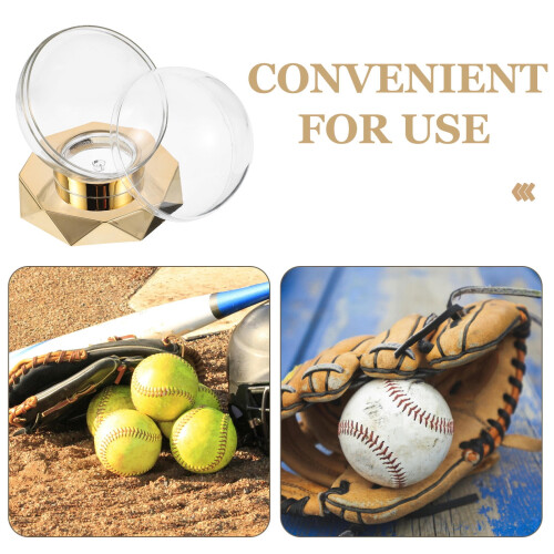 Baseball display case with golden base and transparent cover 2