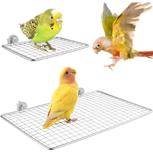 Stainless Steel Bird Perch Open-Grid Platform 2pcs