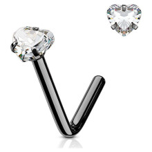 Nose Ring Stud L-Bend Surgical Steel Heart CZ 1pc 20G/18G