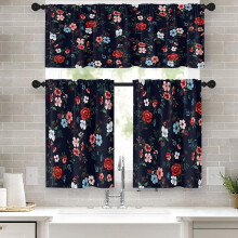 Floral Kitchen Curtains Set 36 inch Rod Pocket Tier and