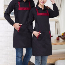Black Kitchen Apron with 2 Pockets, Cotton Blend Waterproof