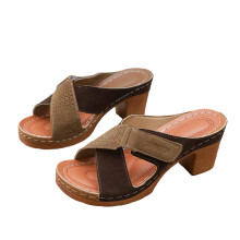 Women's Khaki Casual Sandals PU Hollow-Out Slip-On with