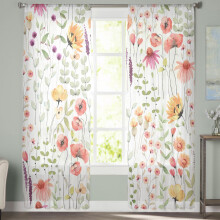 Sheer Curtains Spring Watercolor Floral Voile 52x84 Inch 2