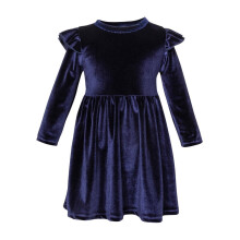 Girls Velvet A-line Dress with Ruffle Sleeves