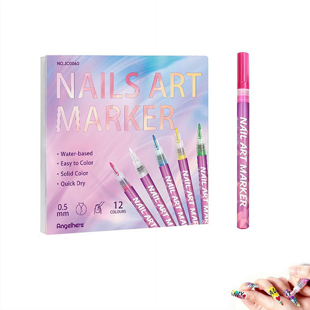 Nail Art Pen Set 0.5mm Fine Tip 12 Colors