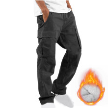 Men's Cargo Pants Fleece-Lined Winter Workout Pant Black 2XL