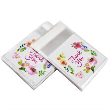 Floral Thank You Candy Bags Clear Plastic 10x7cm 100pcs