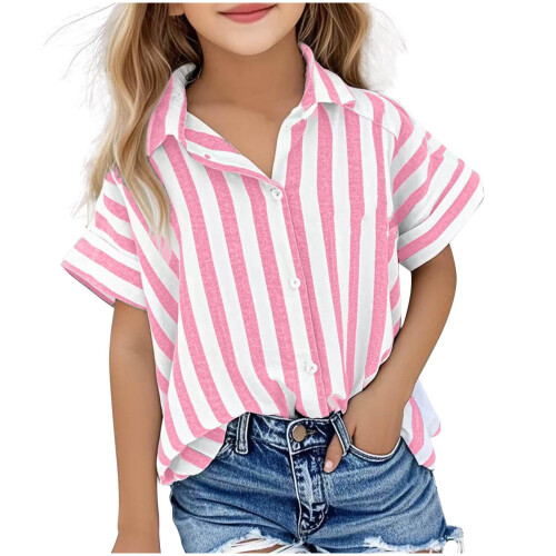 Children's Cotton-Linen Tops with Vertical Stripes and