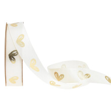 Heart Grosgrain Ribbon Beige 10 Yards 0.6 Inch