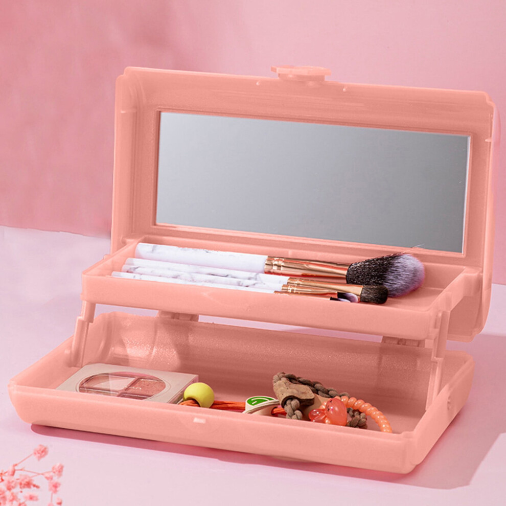 Makeup Box with Mirror 2-Layer Folding Portable Pink Gray 8