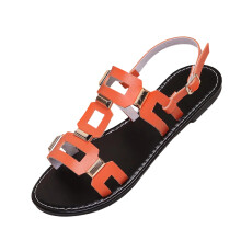 Women's Orange Block Heel Open-Toe Sandals Vintage Ankle