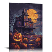 Halloween Pumpkin Castle Canvas Art 16x20in