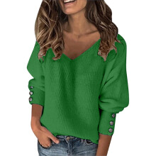 Women's V-Neck Long Sleeve Knit Sweater Lightweight