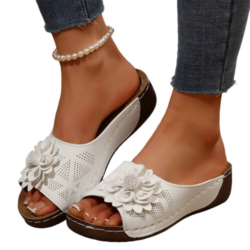Willtoo Women's Wedge Sandals Flower Flat Open Toe Platform