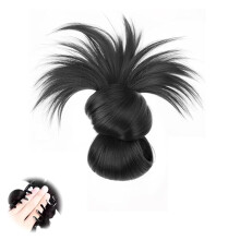 Feathered Bun Wig Clip-in Black Soft Hair Piece