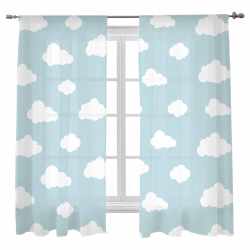 Blue Sky Clouds Voile Curtains 52x72 in Light Filtering