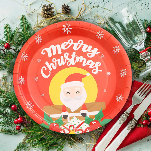 Santa Christmas Paper Plates 9 inch Multicolor 16 Pack