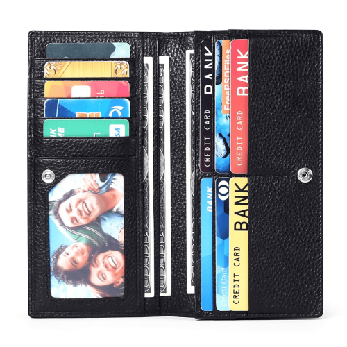 Women's RFID Blocking Leather Credit Card Holder - Black