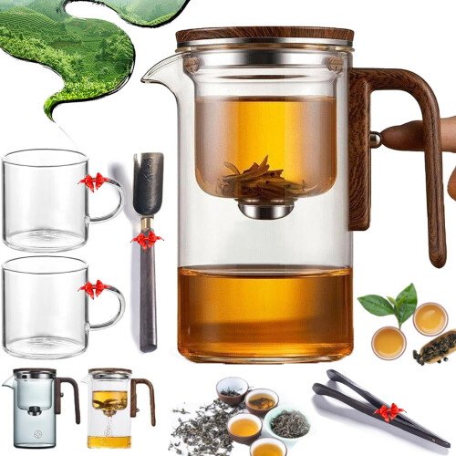 Magnetic Switch Glass Tea Pot with Wood Handle 720ml