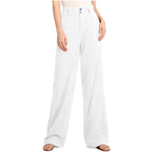 Weiße Cordhose für Damen, weites Bein, hoher Bund, bequemer Stretch-Baumwollstoff, lässige Arbeitshose mit Seitentaschen, Größe M