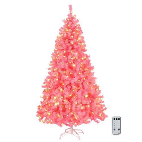 Pink Pre-Lit Christmas Tree 6 Ft with 250 Warm White LEDs