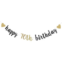 Black and Gold Glitter Banner,70th Birthday Decoration,Pre-Strung, Banner for Birthday Party Decorations Supplies,happy 70th birthday
