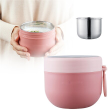 Pink Stainless Steel Insulated Oat Cup for Kids – Vacuum Food Jar with Spoon, Leak-Proof, Compatible with School/Picnic/Outdoor Use