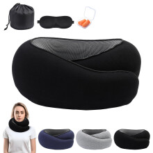 Travel Neck Pillow with Memory Foam, 360 Comfort, Stowable U-Shape & 3D Eye Mask – Compatible with Kids & Adults