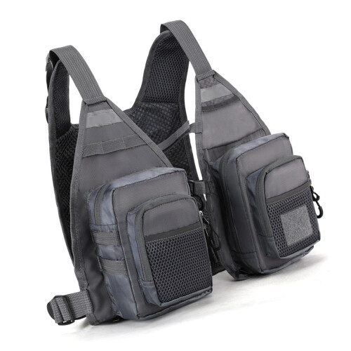 Fly Fishing Vest Grey Adjustable with Multiple Pockets
