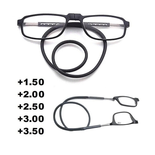 Reading Glasses Magnetic Folding Neck Style 2 pcs 1x Black