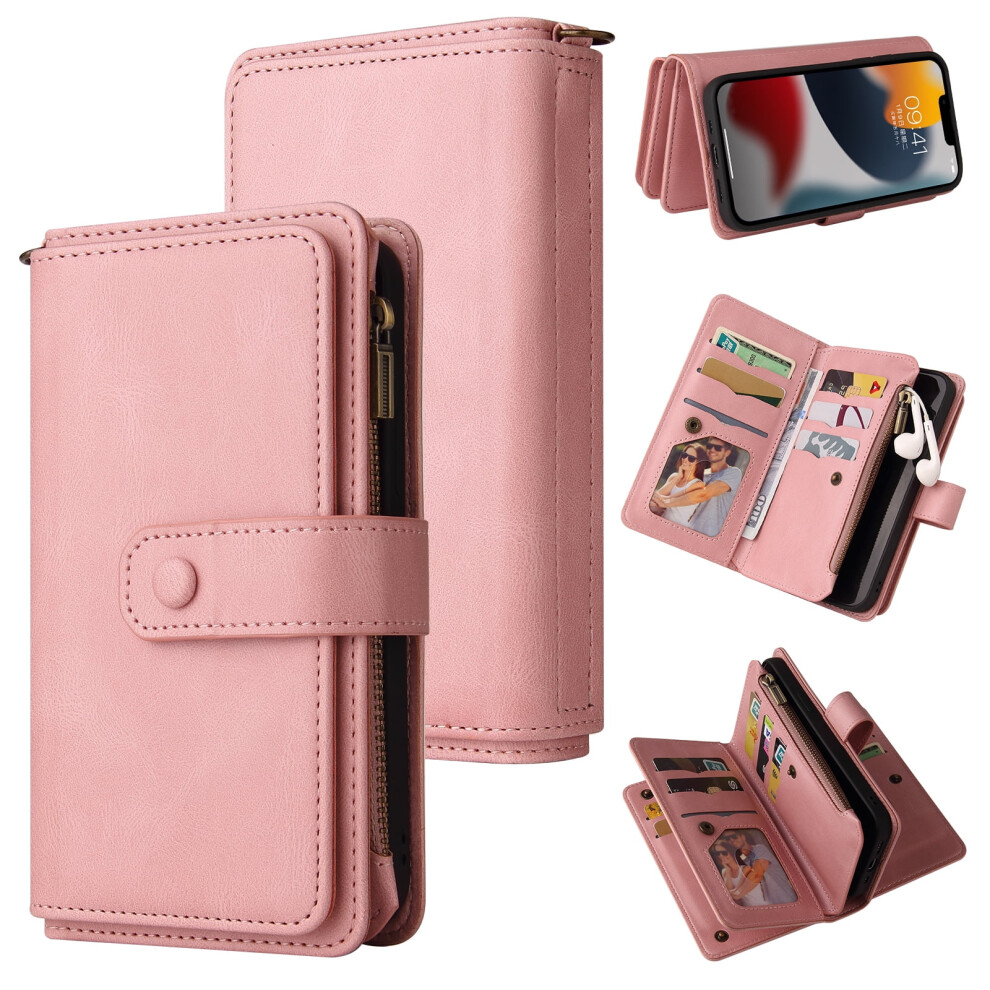 Zipper Wallet Case For Iphone 14 (6.1") With Pu Pink 9104145184937