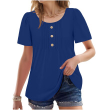 Women's Blue Puff Sleeve Blouse Relaxed Fit Size S