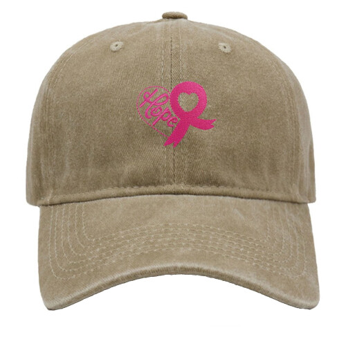 Pink Ribbon Embroidered Baseball Cap Adjustable Denim Hat