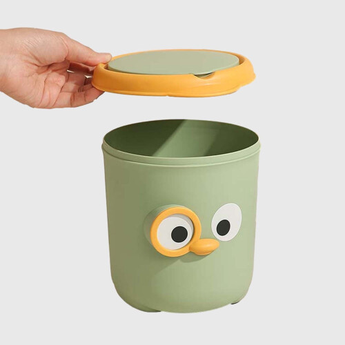 Owl Desktop Trash Can with Swing Lid Green 1.5L 1