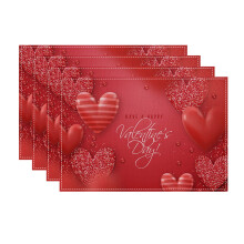 Valentine's Day Placemats Set of 4 Red Pink 12x18 Inch