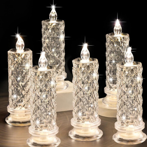 LED Crystal Candle Lights Rose Shadow Design 6 Pack